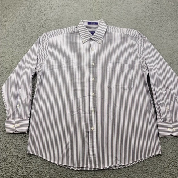 Alan Flusser Shirt Mens Large White Striped Button‎ Down Long Sleeve Classic - Picture 1 of 14
